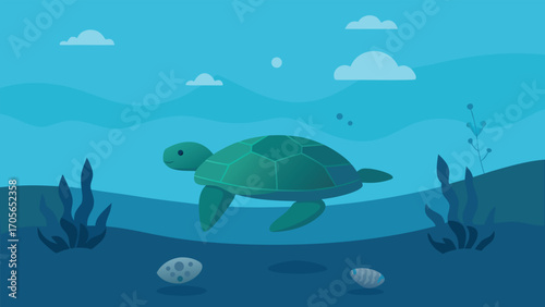 Tranquil underwater forest scene with sunbeams illuminating marine life vector illustration