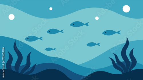 Tranquil underwater lagoon scene vector illustration of a giant sea turtle swimming