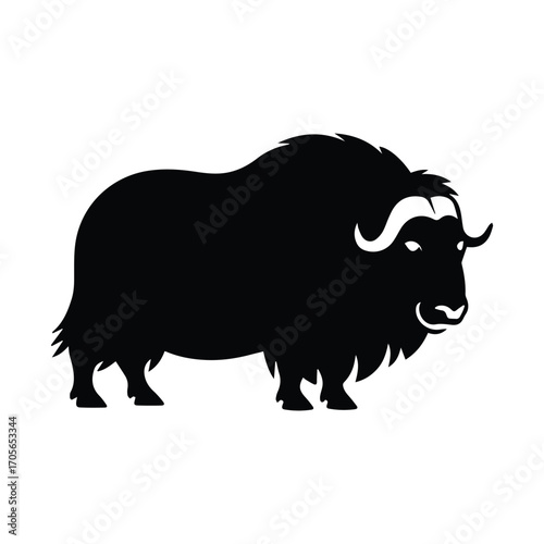 Muskox Silhouette on White Background Arctic Animal Vector Illustration Profile View
