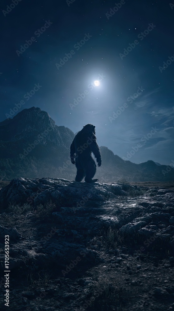 Obraz premium Large bear silhouette night landscape