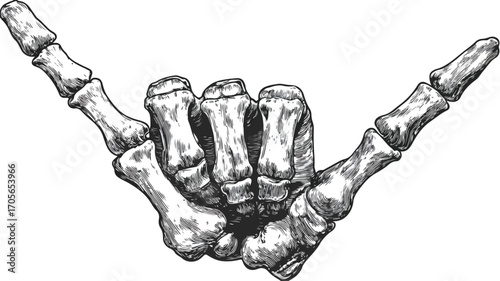Rock On Skeleton Hand Vector with Outline Isolated Image
