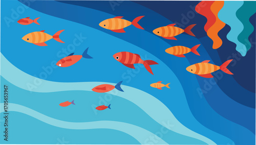 Tranquil underwater retreat serene sea creatures under full moon vector illustration