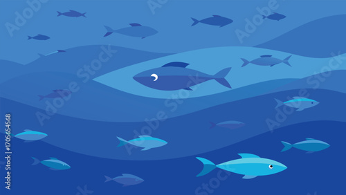 Vibrant underwater scene schools of tropical fish swimming in blue ocean currents