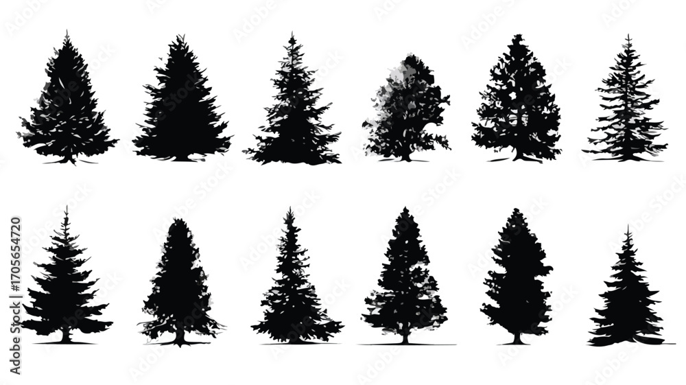 Obraz premium Elegant Christmas Tree Silhouette Vector Illustration for Festive Designs