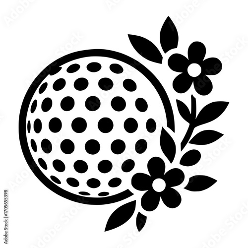 creative golf ball with decorative flowers vector icon