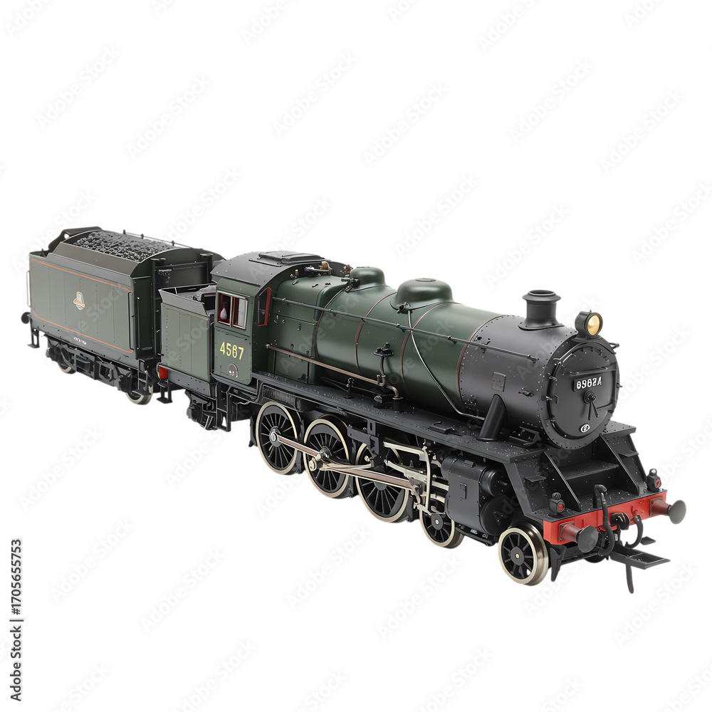 Fototapeta premium Detailed View Model Steam Locomotive Gauge Collection Transportation Railway on transparent background