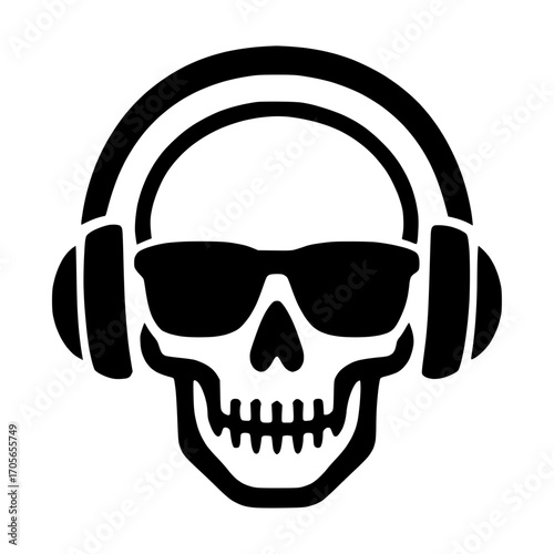 Stylish and Modern Skull Wearing Sunglasses and Headphones