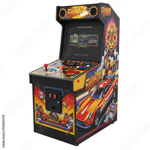 Classic Arcade Racing Game Machine Retro Gaming Console 80s Video Game Home Entertainment System Fun Nostalgia Collectible on transparent background