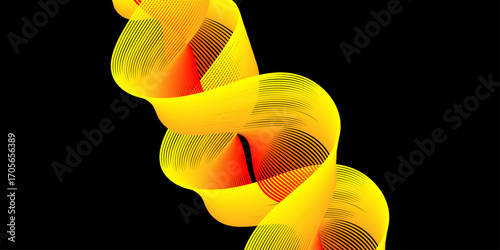 Red and Golden Spark Light Waves Gliding Across Black Backdrop with Glowing Flowing Trails for Modern Digital Artwork