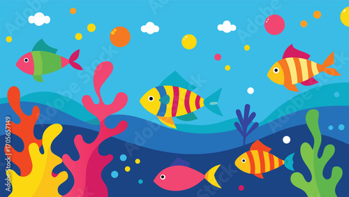 Vibrant underwater city with majestic castle and diverse sea creatures fantasy illustration