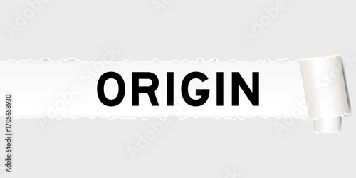 Ripped gray paper background that have word origin under torn part