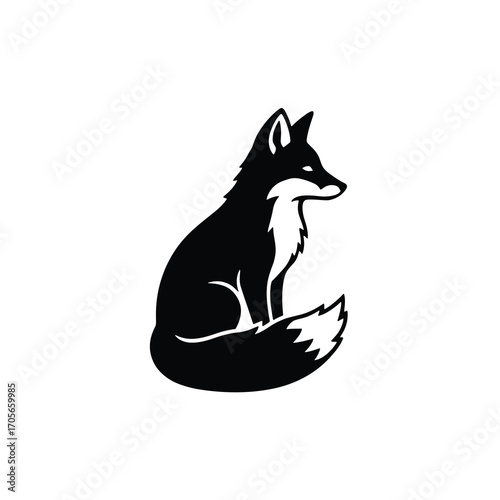 Sitting Fox Silhouette Curled Tail