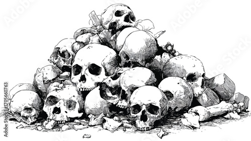 Sinister Skull Pile Depicting Terrifying Horror Scene for Design Projects