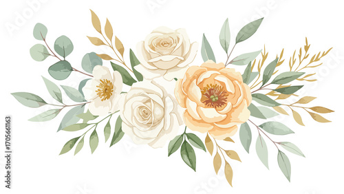 Elegant Floral Bouquet with Roses Peonies and Eucalyptus Leaves