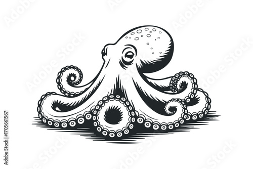Stylized Octopus on Transparent. Vector hand drawn illustration