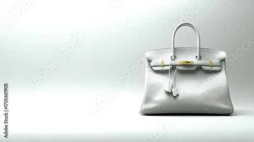 A stylish white handbag is showcased against a minimalist background, emphasizing its luxurious texture and design, Ideal for fashion magazines, e-commerce sites, or advertisements promoting elegance