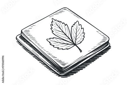 Vintage leaf drawing on coasters. Vector hand drawn illustration
