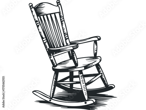Wooden rocking chair on transparent background. Vector hand drawn illustration