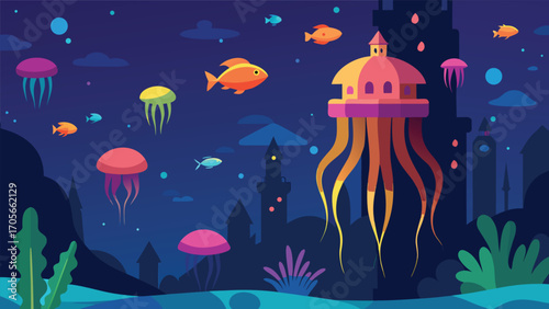 Whimsical underwater scene seahorse ride vector illustration scalable eps icon