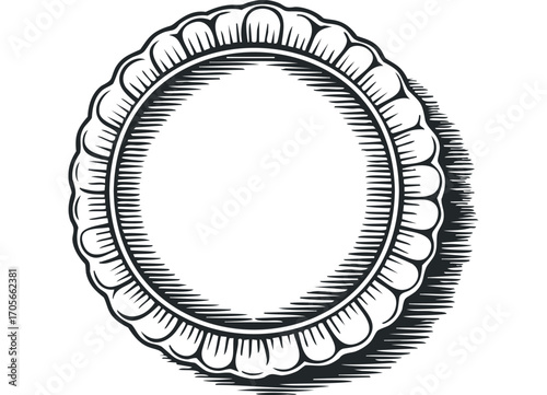 Ornate radial border with petal shapes and hatched shading. Vector hand drawn illustration