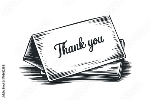 Vintage Thank You note on textured card. Vector hand drawn illustration