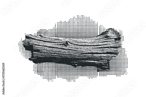 Textured wood log with halftone dot overlay. Vector hand drawn illustration