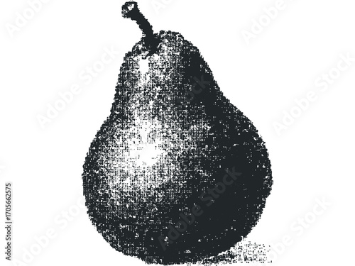 Grayscale Pear Shape with Halftone Effect. Vector hand drawn illustration