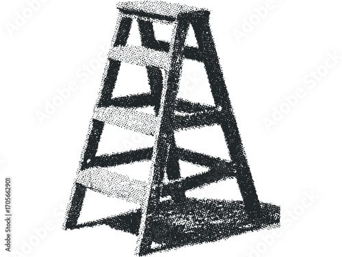 A-frame wooden stepladder in stippled grunge texture. Vector hand drawn illustration