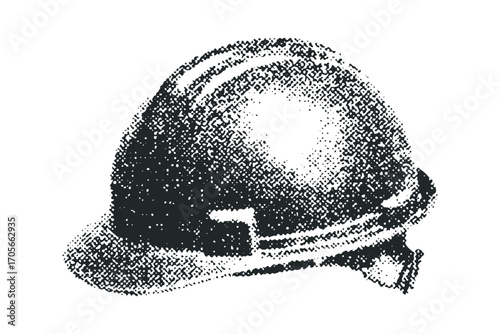 Hard hat personal protective equipment with a stippled texture. Vector hand drawn illustration