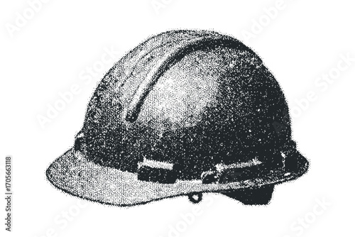 Hard hat object with stippled texture on transparent background. Vector hand drawn illustration