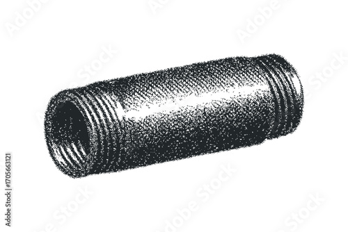 Metal pipe nipple threaded connector on transparent background. Vector hand drawn illustration