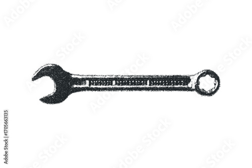 Combined wrench on transparent background. Vector hand drawn illustration