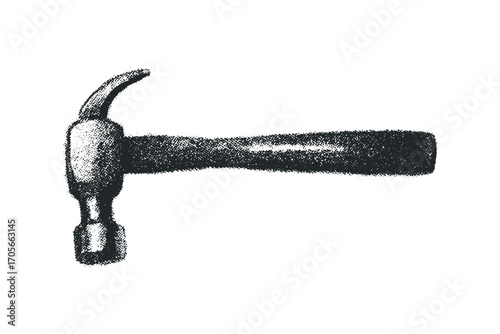 Hammer with wooden handle and metal head isolated on white. Vector hand drawn illustration