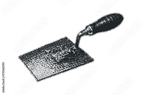 Trowel tool with textured handle on transparent background. Vector hand drawn illustration