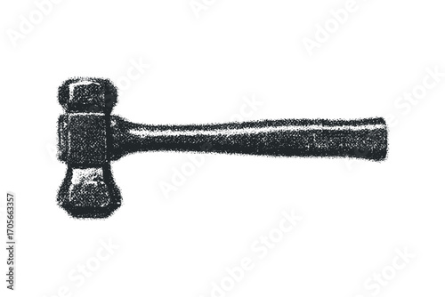Hammer tool on white cutout. Vector hand drawn illustration
