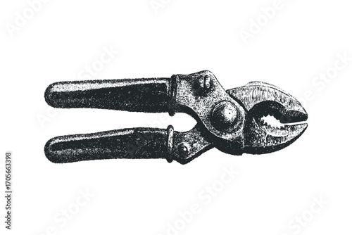 Vintage Metal Shears Isolated. Vector hand drawn illustration