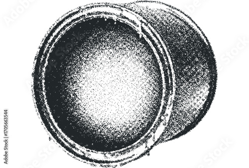 Textured circular object with fragmented surface details on transparent. Vector hand drawn illustration