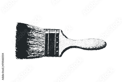 Paintbrush tool for applying paint with textured bristles and wooden handle. Vector hand drawn illustration