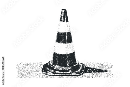 Traffic cone warning symbol on transparent background. Vector hand drawn illustration