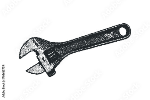 Adjustable wrench tool graphic, on transparent background. Vector hand drawn illustration