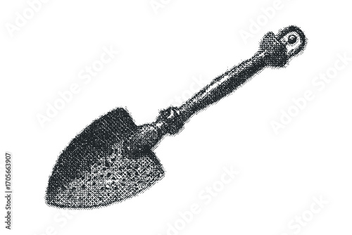 Small garden trowel object with stippled texture. Vector hand drawn illustration