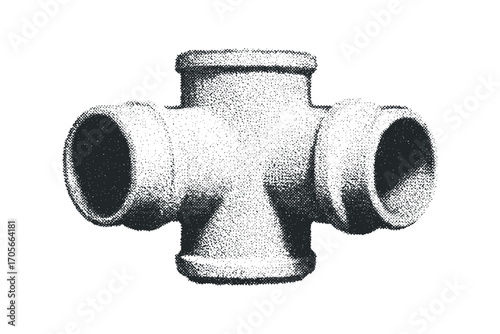 Plumbing Cross Fitting Pipe Connector Symbol Isolated on White. Vector hand drawn illustration