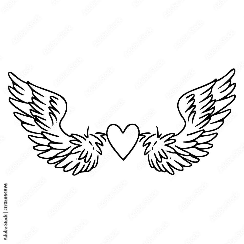 Fototapeta premium minimalist heart with wings line art