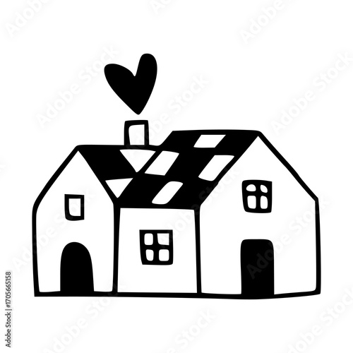 cute house doodle with heart chimney
