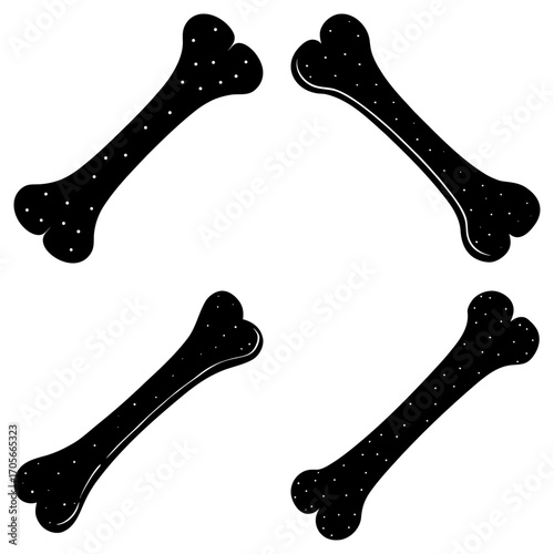 Four black bones with white dots arranged in a square pattern on a white background illustration
