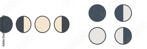 Abstract circular shapes depicting phases of light and dark progression in a minimalist design for conceptual representation