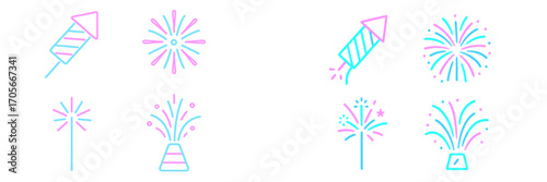 Vibrant neon light effects of fireworks, firecrackers, and sparklers for festive celebrations and events
