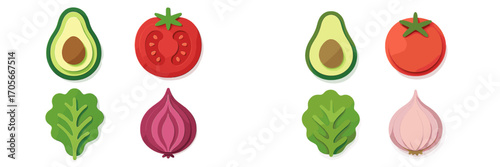 Fresh healthy vegetables in modern paper cut style with layered shapes and vibrant colors for healthy eating