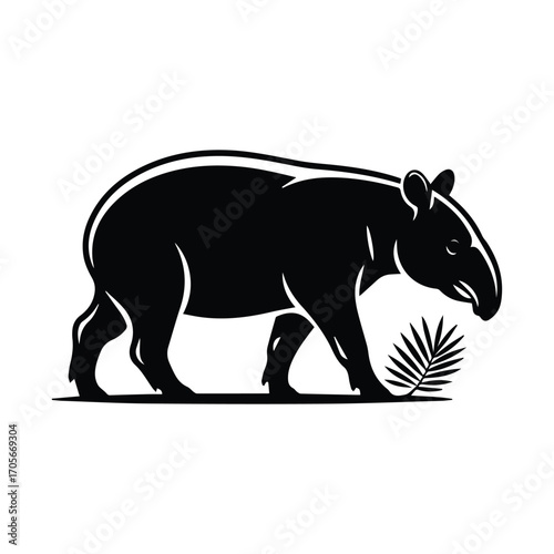 Elegant Tapir Silhouette with Lush Fern Symbolizing Wildlife Conservation and Biodiversity