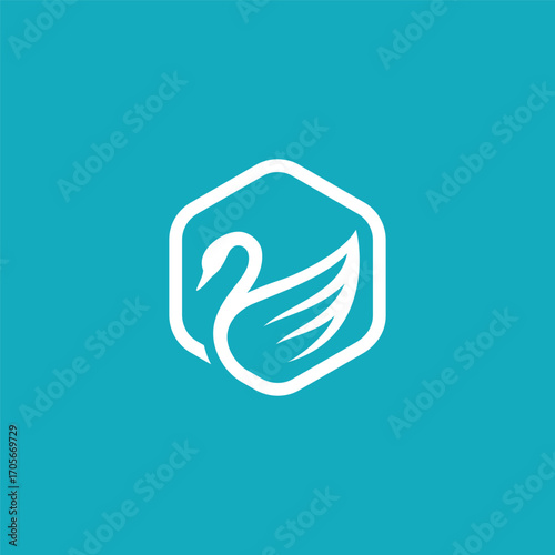 Hexagon Swan Logo Design Vector Illustration